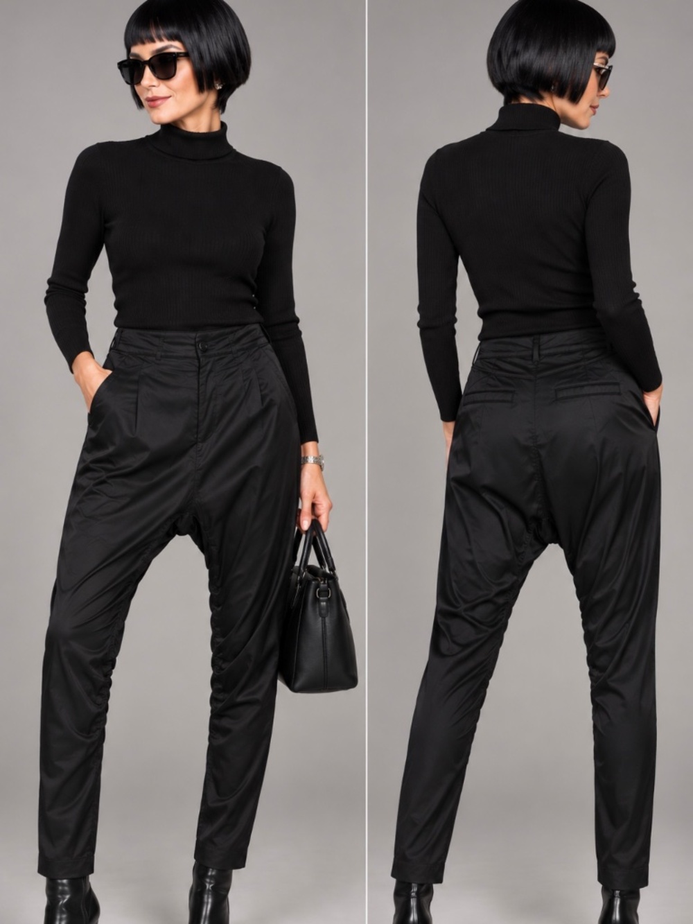 ONLY Limitless Denim Black Satin Drop Crotch Harem Pants Avant Garde Y2K